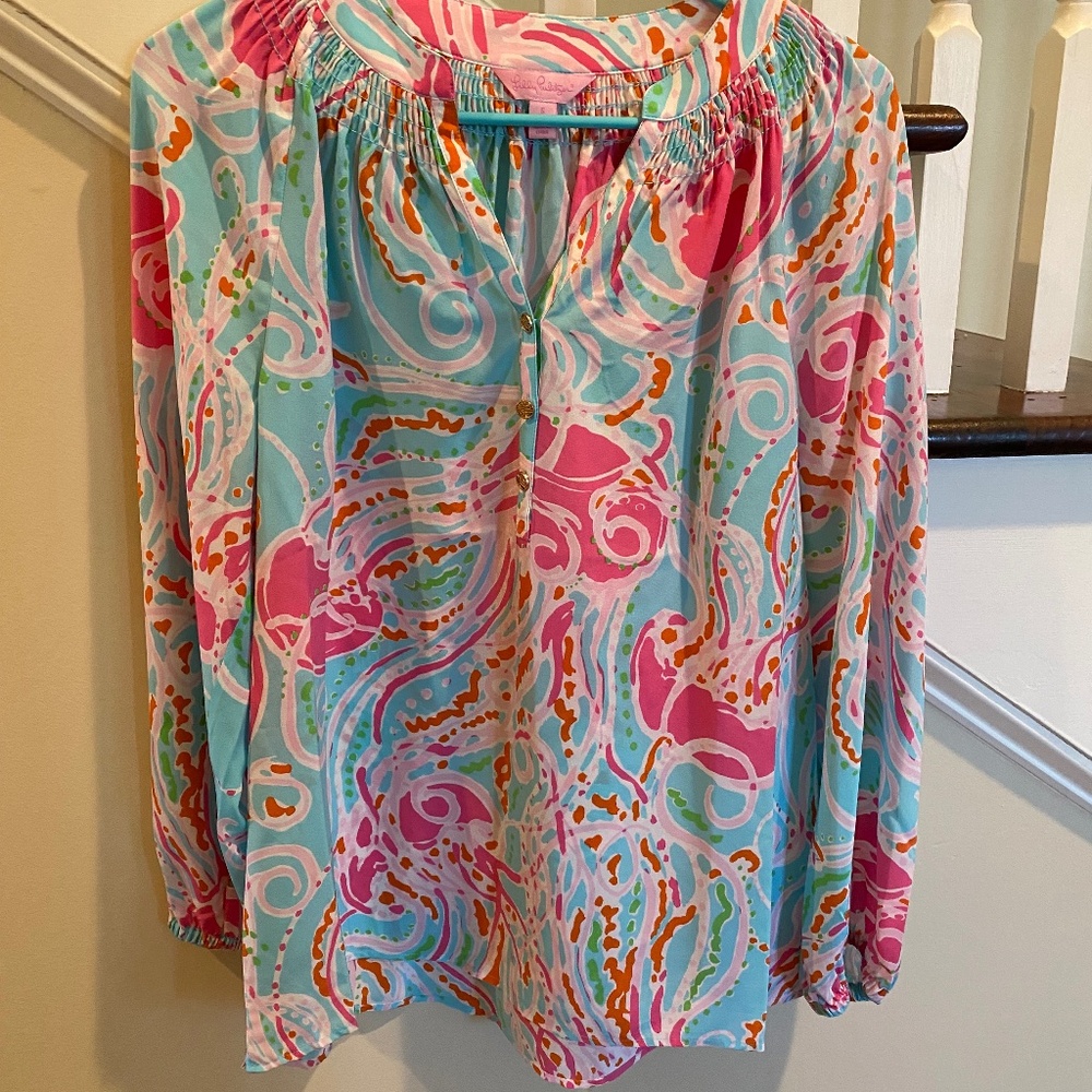 HOLY GRAIL! Lilly Pulitzer Silk Elsa Jellies Be Jammin. Spa Blue Size Small